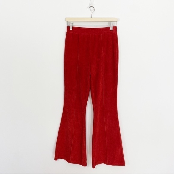Aerie Small Burnt Orange Red Velour Ribbed Corduroy Flare‎ Pants Pull On - Picture 1 of 9